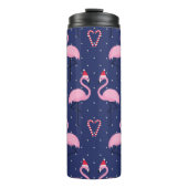 Flamingo Xmas Hat Candy Pattern Thermosbecher (Vorderseite)