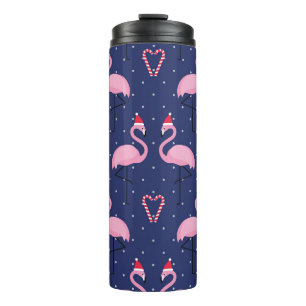 Flamingo Xmas Hat Candy Pattern Thermosbecher
