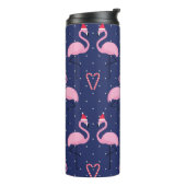Flamingo Xmas Hat Candy Pattern Thermosbecher (Nach links gedreht)