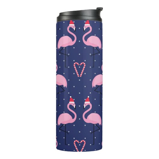 Flamingo Xmas Hat Candy Pattern Thermosbecher (Nach links gedreht)