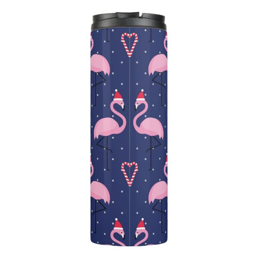 Flamingo Xmas Hat Candy Pattern Thermosbecher (Rückseite)