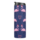 Flamingo Xmas Hat Candy Pattern Thermosbecher (Nach rechts gedreht)