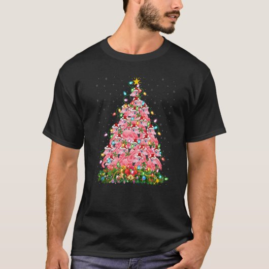Flamingo  Xmas Lights Santa Flamingo Christmas Tre T-Shirt (Vorderseite)