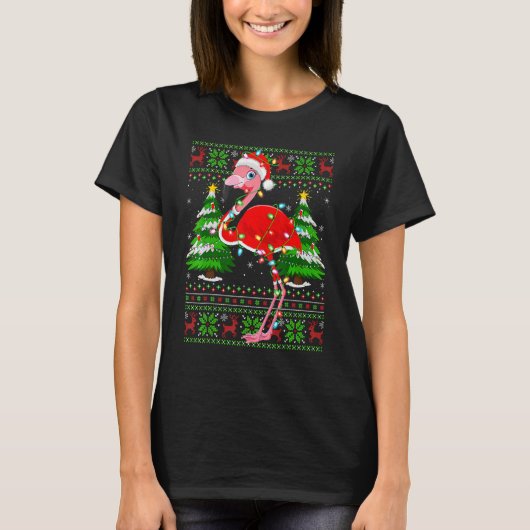 Flamingo Xmas Lights Ugly Santa Flamingo Christma T-Shirt (Vorderseite)