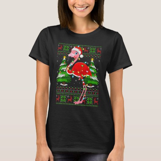 Flamingo Xmas Lights Ugly Santa Flamingo Christma T-Shirt (Vorderseite)