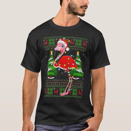 Flamingo Xmas Lights Ugly Santa Flamingo Christma T-Shirt (Vorderseite)