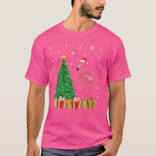 Flamingo Xmas Tree Lighting Weihnachtsmannmütze Fl T-Shirt