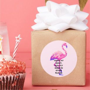 Flamingo Young at Heart Funny Sprichwort Zitat Runder Aufkleber