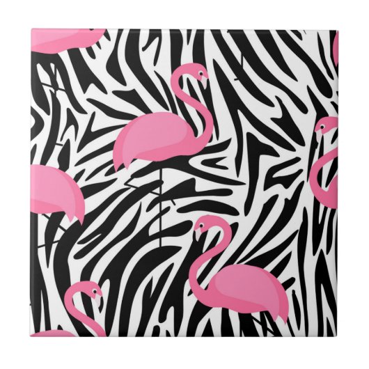 Flamingo Zebra Print Summer Fliese (Vorderseite)
