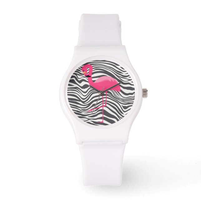 FLAMINGO ZEBRA STRIPE CUSTOM WHITE WATCH ARMBANDUHR (Vorderseite)