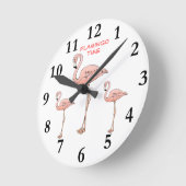 FLAMINGO ZEIT, 3 rosa Flamingo Vögel Runde Wanduhr (Winkel)