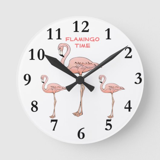 FLAMINGO ZEIT, 3 rosa Flamingo Vögel Runde Wanduhr (Vorderseite)