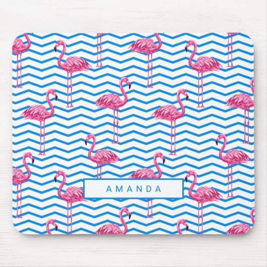 Flamingo Zickzack Muster mit Name Mousepad (Vorne)