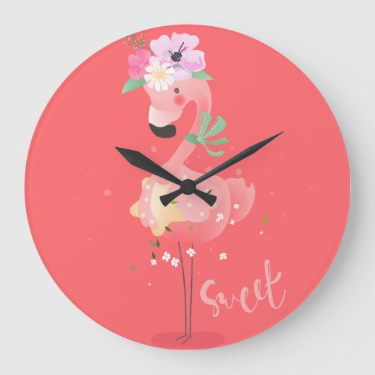 Flamingodruck Große Wanduhr (Vorderseite)