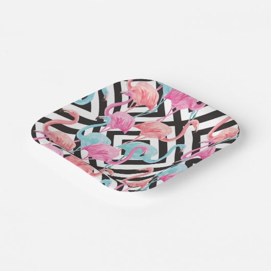 Flamingoes on Bold Design Pattern Pappteller (Gewinkelt)
