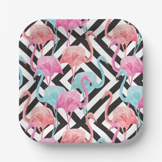 Flamingoes on Bold Design Pattern Pappteller (Vorderseite)