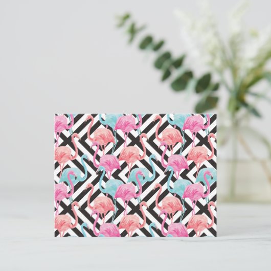 Flamingoes on Bold Design Pattern Postkarte (Stehend Vorderseite)