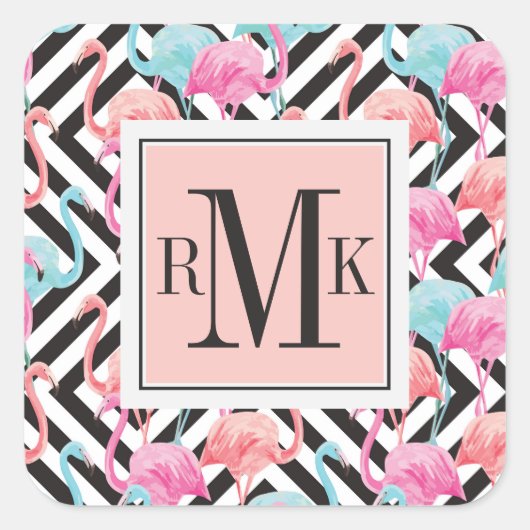 Flamingoes on Bold Design Pattern Quadratischer Aufkleber (Vorderseite)