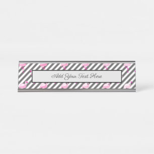 Flamingoliebhaber Rosa Vogel Diagonale Streifen Schreibtischnamensplakette