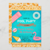 Flamingopool-Party Einladung (Vorne/Hinten)