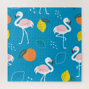 Flamingos, abstrakte tropische Früchte, trendige P Puzzle