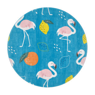 Flamingos, abstrakte tropische Früchte, trendige P Schneidebrett