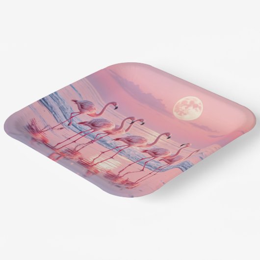 Flamingos am rosa Strand Pappteller (Gewinkelt)