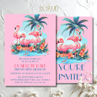 Flamingos am Strand Birthday Tropical Summer Einladung