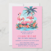 Flamingos am Strand Birthday Tropical Summer Einladung (Vorderseite)