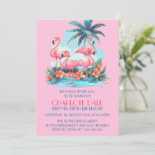 Flamingos am Strand Birthday Tropical Summer Einladung (Stehend Vorderseite)
