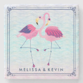 Flamingos an Abstrakten, stilisierten Stränden Steinuntersetzer (Vorderseite)