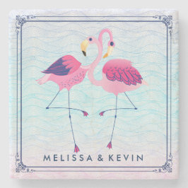 Flamingos an Abstrakten, stilisierten Stränden Steinuntersetzer