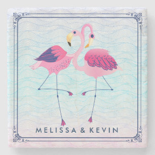 Flamingos an Abstrakten, stilisierten Stränden Steinuntersetzer