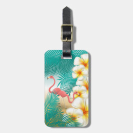 Flamingos an einem Aquamarinen tropischen Strand Gepäckanhänger