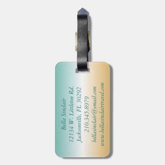 Flamingos an einem Aquamarinen tropischen Strand Gepäckanhänger (Rückseite vertikal)