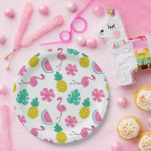 Flamingos, Ananas und Blume Pappteller (Party)
