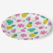 Flamingos, Ananas und Blume Pappteller (Schrägansicht)
