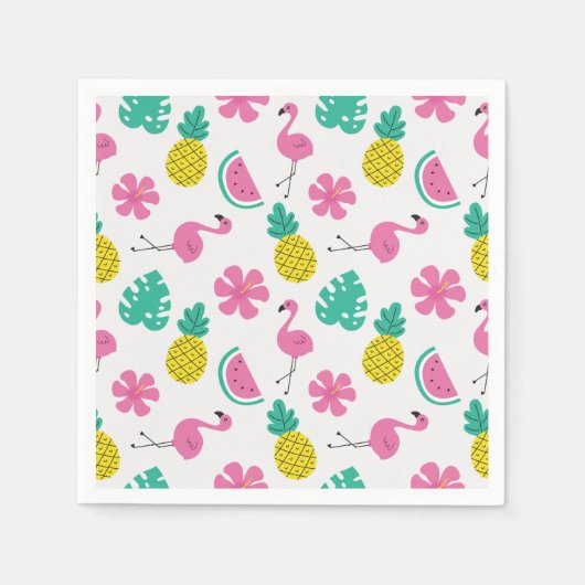 Flamingos, Ananas und Blume Serviette (Vorderseite)
