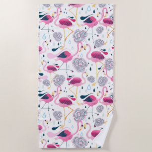 Flamingos and tropical flowers pattern strandtuch