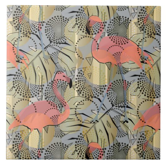 Flamingos auf abstraktem Hintergrund Fliese (Vorderseite)