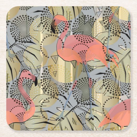 Flamingos auf abstraktem Hintergrund. Rechteckiger Pappuntersetzer (Vorderseite)