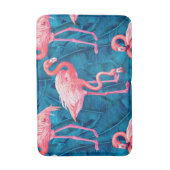 Flamingos auf blauen Bananen-Blätter Badematte (Vorderseite Vertikal)
