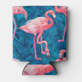 Flamingos auf blauen Bananen-Blätter Dosenkühler (Vorderseite)
