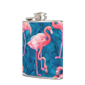 Flamingos auf blauen Bananen-Blätter Flachmann (Links)