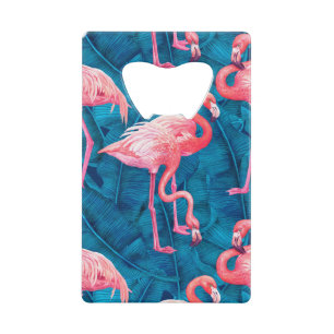 Flamingos auf blauen Bananen-Blätter Geldbeutel Flaschenöffner