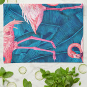 Flamingos auf blauen Bananen-Blätter Geschirrtuch (Gefaltet)