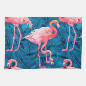Flamingos auf blauen Bananen-Blätter Geschirrtuch (Horizontal)