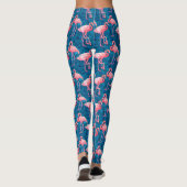Flamingos auf blauen Bananen-Blätter Leggings (Rückseite)