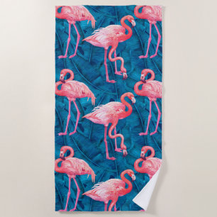 Flamingos auf blauen Bananen-Blätter Strandtuch