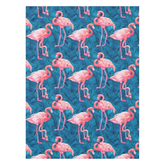 Flamingos auf blauen Bananen-Blätter Tischdecke (Vorderseite)